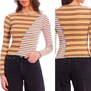 BDG Urban Outfitters Striped Long Sleeve Top Lettuce Edge Asymmetrical Size L